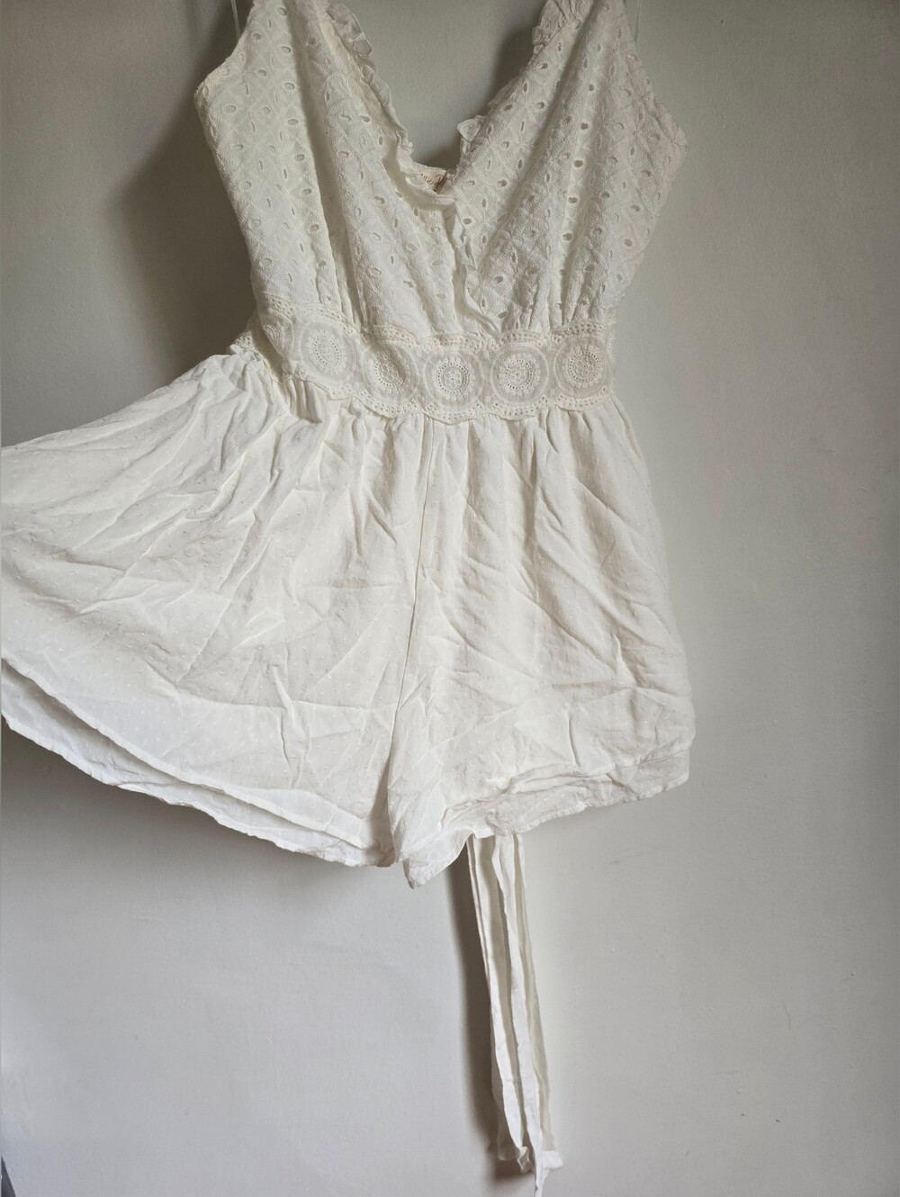Allie Rose White Eyelet Lace Spaghetti Strap Romper